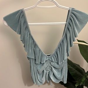 Zara aqua ruffled crop top